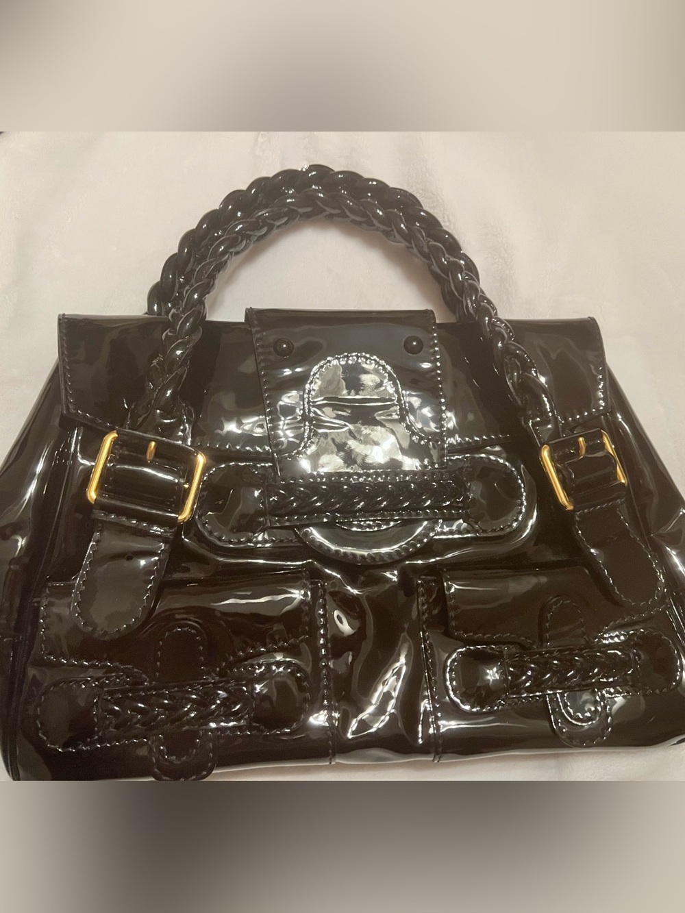Valentino Garavani Black Patent Leather Histoire Bag